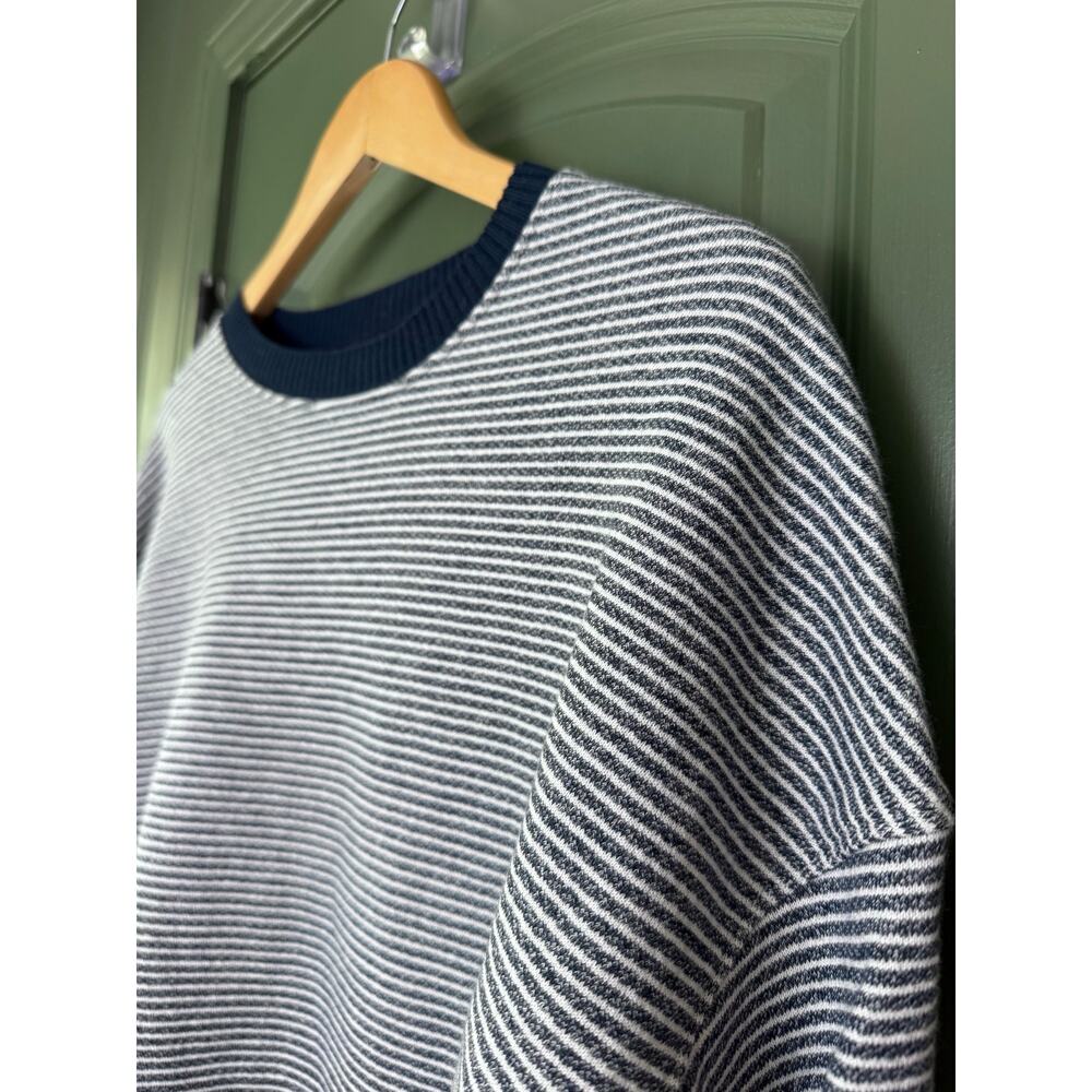 NWOT Frank & Eileen Ribbed Knit Triple Fleece Pullover Sweatshirt Navy Stripe XS - Picture 2 of 8